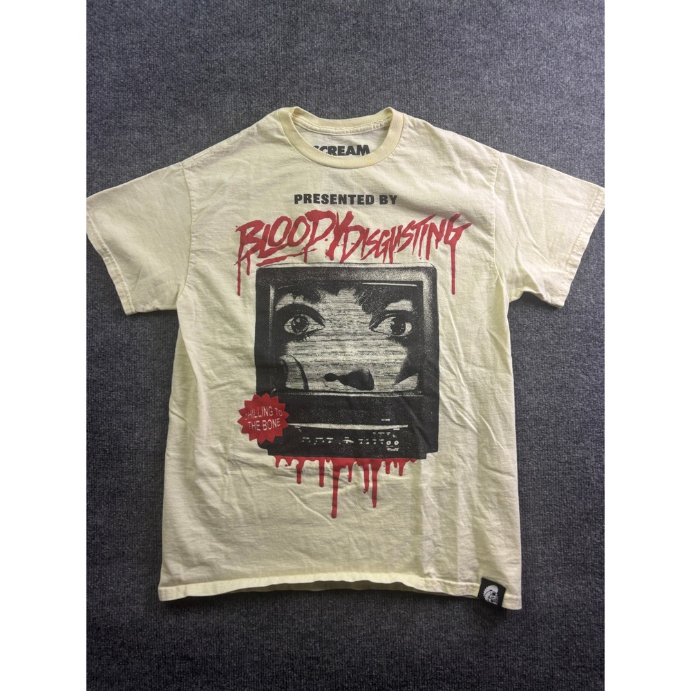 Scream T-Shirt Adult Medium Cream Bloody Disgusting Horror Movie Graphic Tee